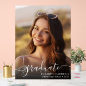 白エレガント文字フォトオーバーレイ卒業 アクリルサイン (ウェディング)