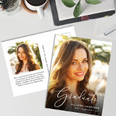 白エレガント文字フォトオーバーレイ卒業 案内ポストカード