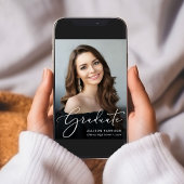 白エレガント文字フォトオーバーレイ卒業 案内状