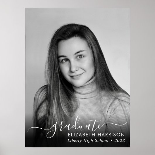 白エレガント文字フォトオーバーレイ大学院ポスター ポスター (正面)