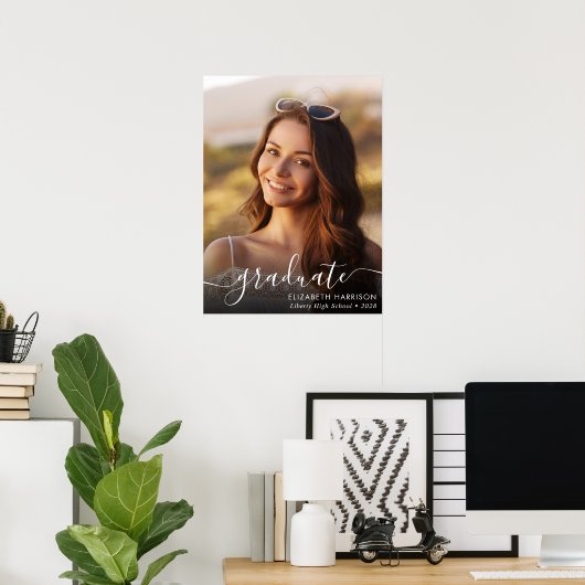 白エレガント文字フォトオーバーレイ大学院 ポスター (ホームオフィス)