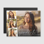 白エレガント文字フォトストリップ卒業 マグネット招待状 (正面/裏面)