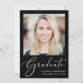 白エレガント文字フォトブラック卒業 案内状 (正面)