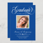 白エレガント文字フォトブルーカレッジ卒業 案内状 (正面/裏面)