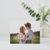 白エレガント文字写真ありがとう ポストカード (スタンド正面)