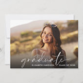 白エレガント文字写真卒業パーティー 招待状 (正面)