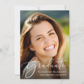 白エレガント文字写真卒業パーティー 招待状 (正面)
