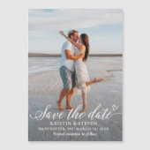 白エレガント文字写真日付磁石を保存 (正面)