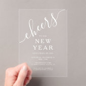 白エレガント文字大晦日パーティー アクリル招待状 (インサイチュ (ポータブル))