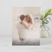 白エレガント文字結婚の2枚の写真 サンキューカード (スタンド正面)