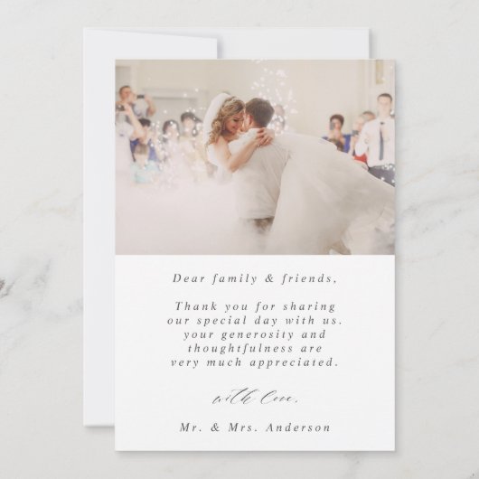 白エレガント文字結婚の2枚の写真 サンキューカード (裏面)