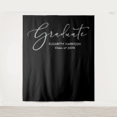白エレガント文字黒卒業バックグラウンド タペストリー (正面)