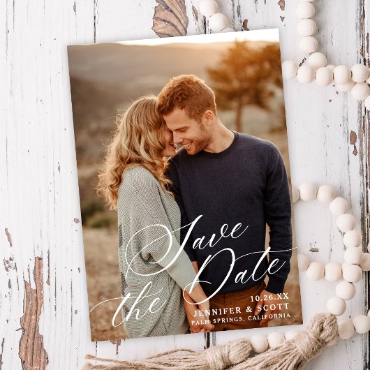 白エレガント文字 |結婚式の日付の保存 セーブザデート