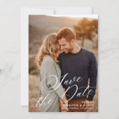 白エレガント文字 |結婚式の日付の保存 セーブザデート (正面)