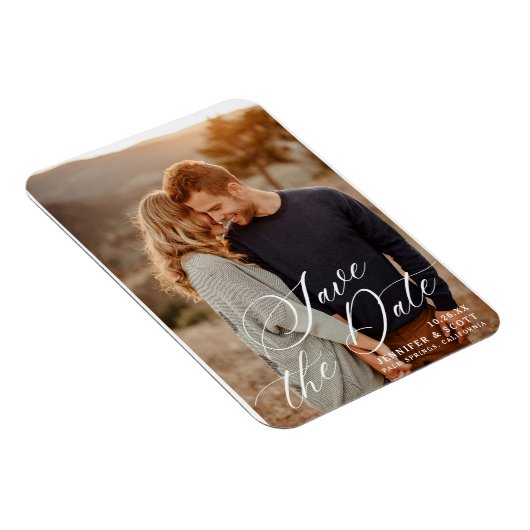 白エレガント文字 |結婚式の日付の保存 マグネット (右側)