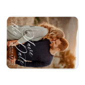 白エレガント文字 |結婚式の日付の保存 マグネット (横)