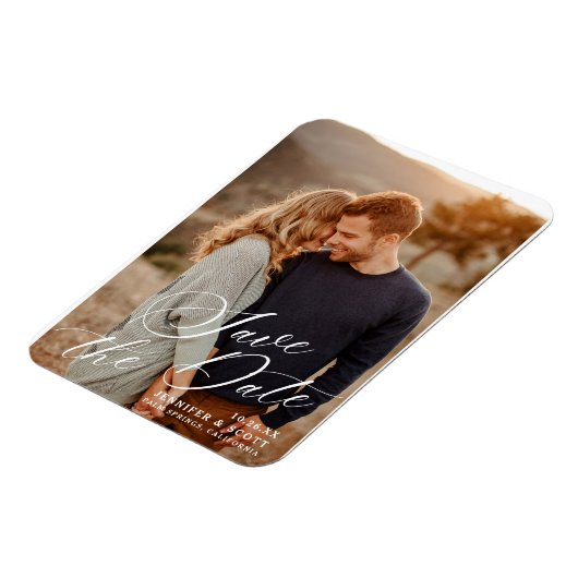 白エレガント文字 |結婚式の日付の保存 マグネット (左側)