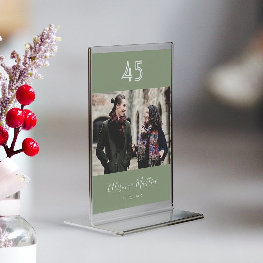 白エレガント文字Sage Green Photo結婚's テーブルナンバー