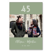 白エレガント文字Sage Green Photo結婚's テーブルナンバー (正面)