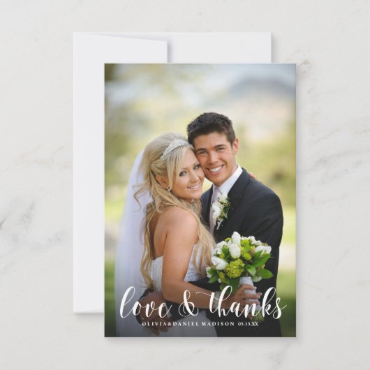 白エレガント書の結婚ありがとう写真 サンキューカード (正面)