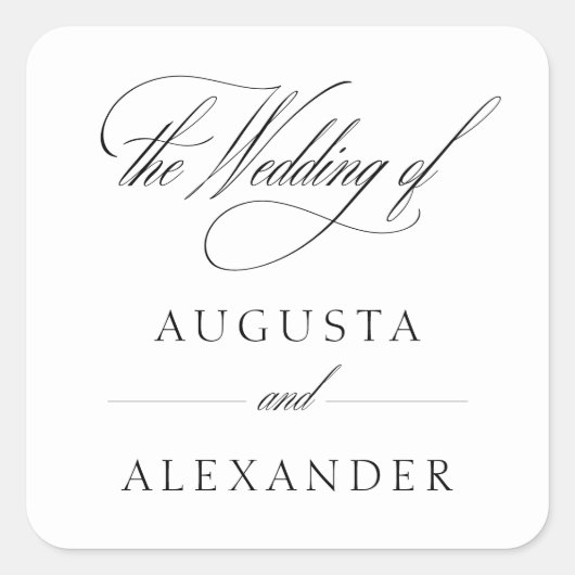 白エレガント書の結婚ステッカー スクエアシール (正面)