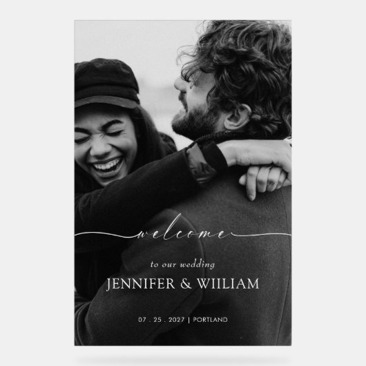 白エレガント書の結婚歓迎の写真 アクリルサイン (正面)