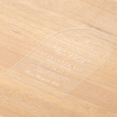 白エレガント書フォーマルの結婚アーチ アクリル招待状 (レイダウン)