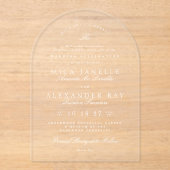 白エレガント書フォーマルの結婚アーチ アクリル招待状 (正面)