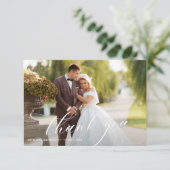 白エレガント書レタリング結婚の写真 サンキューカード (スタンド正面)
