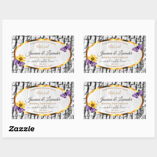 白エレガント木粒樹皮製品ラベル 長方形シール (シート)