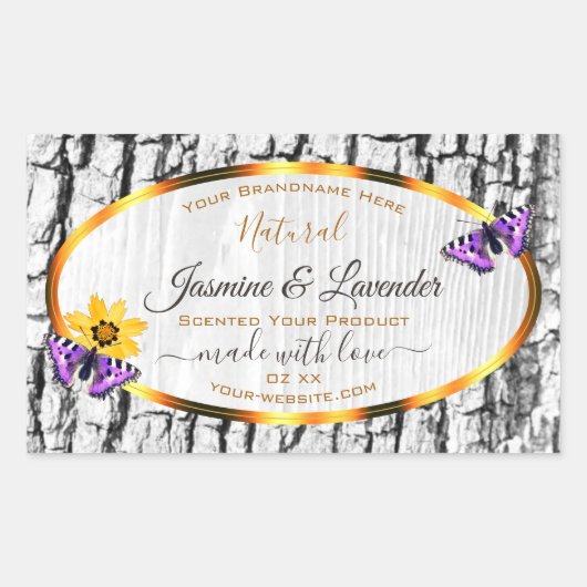 白エレガント木粒樹皮製品ラベル 長方形シール (正面)