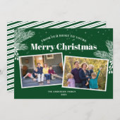 白エレガント松の緑2枚の写真クリスマス シーズンカード (正面/裏面)