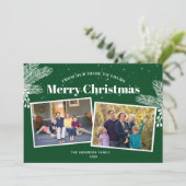 白エレガント松の緑2枚の写真クリスマス シーズンカード (スタンド正面)