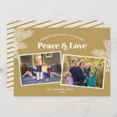 白エレガント松の金ゴールド2写真クリスマス シーズンカード (正面/裏面)