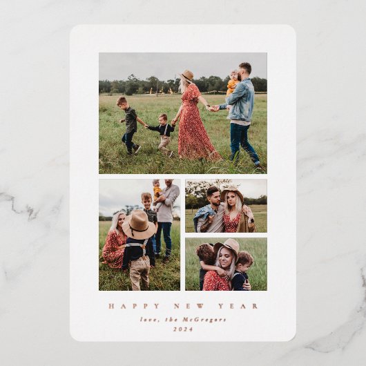 白エレガント枠4写真新年 箔シーズンカード (正面)