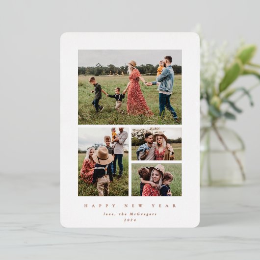 白エレガント枠4写真新年 箔シーズンカード (立ち正面)