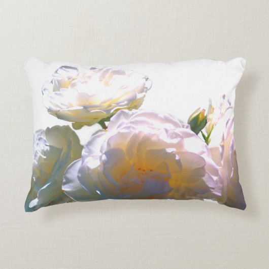 白エレガント桃オレンジ赤面バラ アクセントクッション (正面)