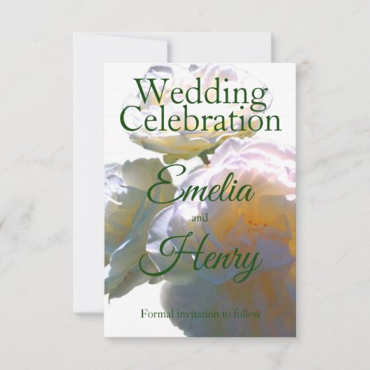 白エレガント桃オレンジ赤面バラ セーブザデート (正面)