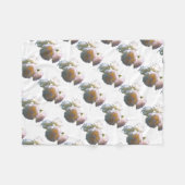 白エレガント桃オレンジ赤面バラ フリースブランケット (正面(横))