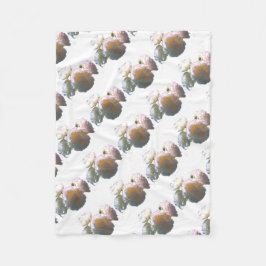 白エレガント桃オレンジ赤面バラ フリースブランケット