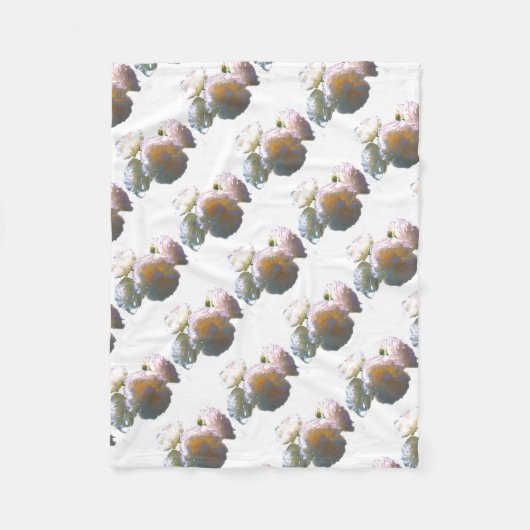 白エレガント桃オレンジ赤面バラ フリースブランケット (正面)