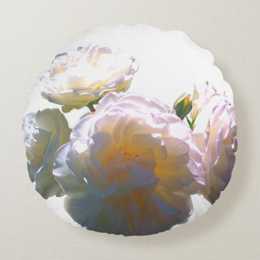 白エレガント桃オレンジ赤面バラ ラウンドクッション (正面)