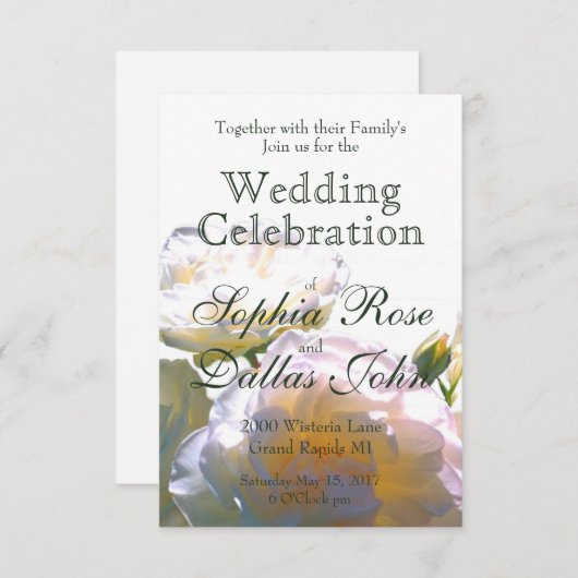 白エレガント桃オレンジ赤面バラ 招待状 (正面/裏面)