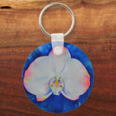 白エレガント桃色のフローラ キーホルダー (正面)