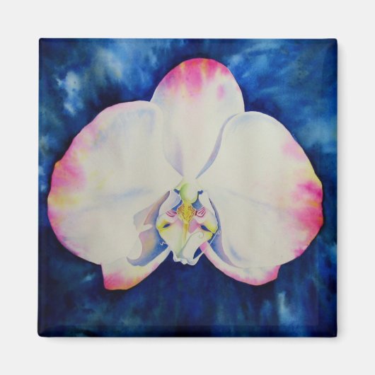 白エレガント桃色のフローラ マグネット (正面)