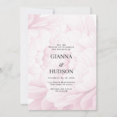 白エレガント桃色の牡丹の水色のフローラ結婚 招待状 (正面)