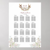 白エレガント桃色の花〔雄ジカの〕枝角座席表 ポスター (正面)