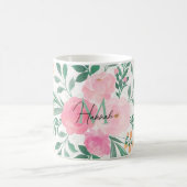 白エレガント桃花水彩フローラ コーヒーマグカップ (中央)