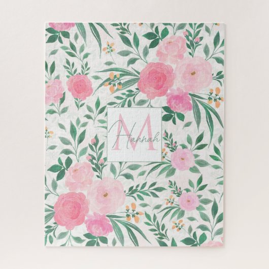 白エレガント桃花水彩フローラ ジグソーパズル (縦)