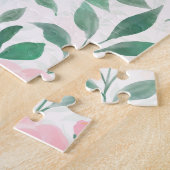 白エレガント桃花水彩フローラ ジグソーパズル (側面)